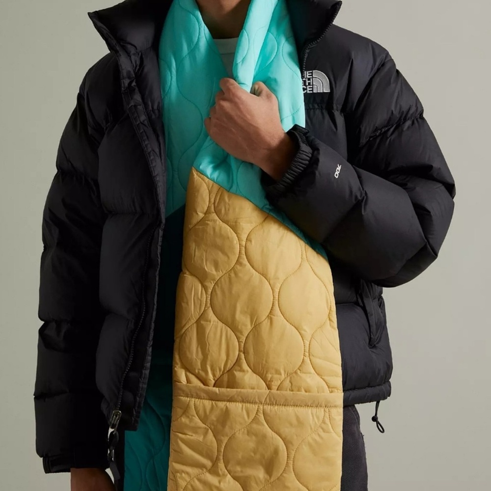 Urban Outfitters Teal Botanical Combo Colorblock Quilted Puffer Scarf